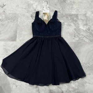 Mori Lee 31054 Bridesmaid Dress Size 10 Navy‎ Blue Lace with Matching Chiffon